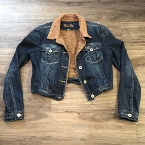 Miss Me Wmns Sz L Button Front Faux Fur Lined Cropped Denim Jacket